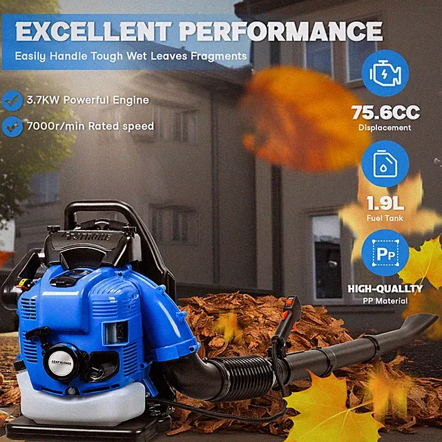 4-Stroke 75.6CC Gas Powered Backpack Leaf Blower Garden Yard Snow Grass Blower