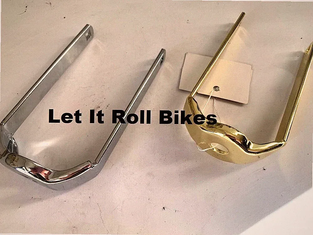 BICYCLE SPRINGER FORK CROWN EXTENDED FLAT chrome or gold LOWRIDER CRUISER BIKES