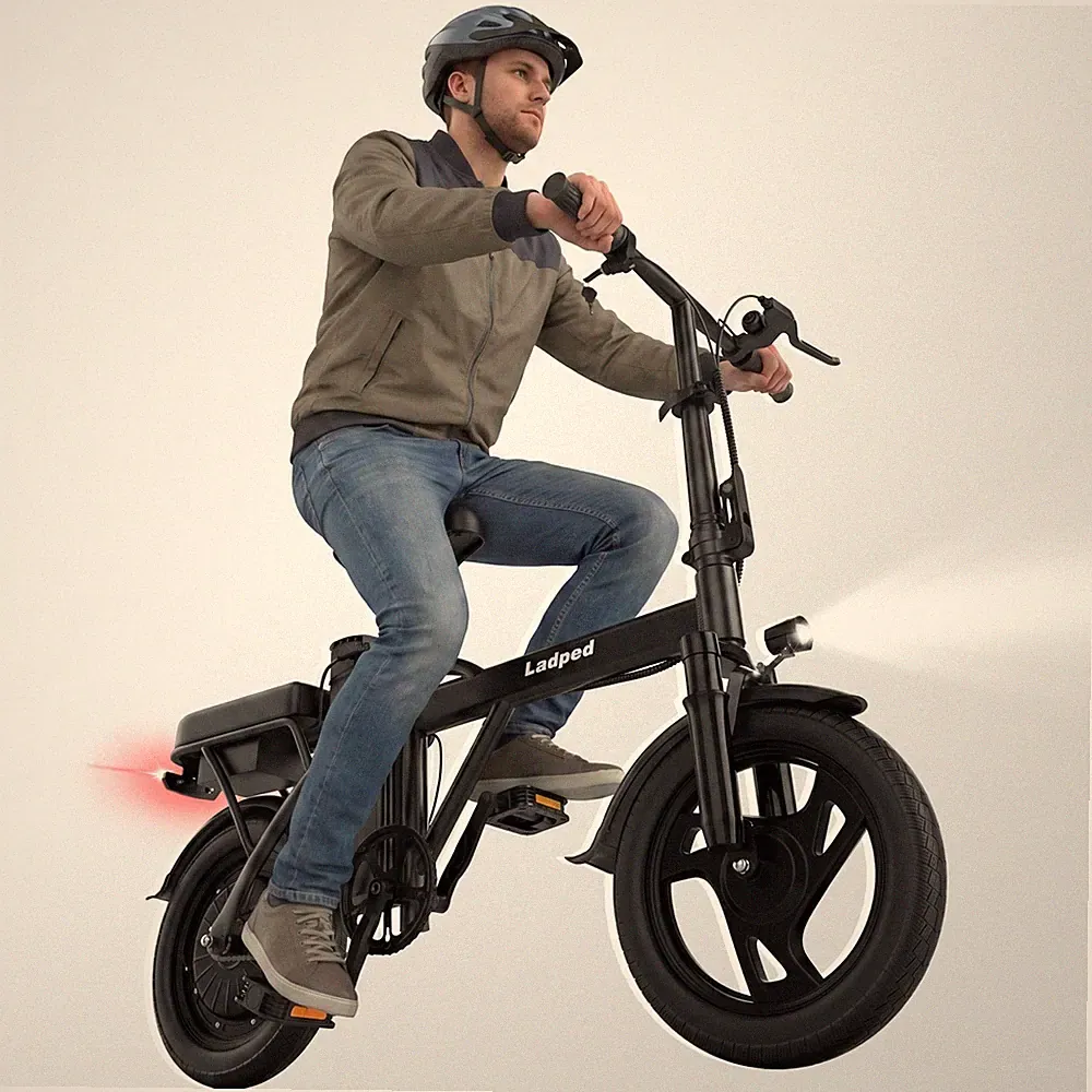 LADPED Electric Bike, 500W Motor,20 MPH 14" Folding Ebike Two Seat up to 30/40mi