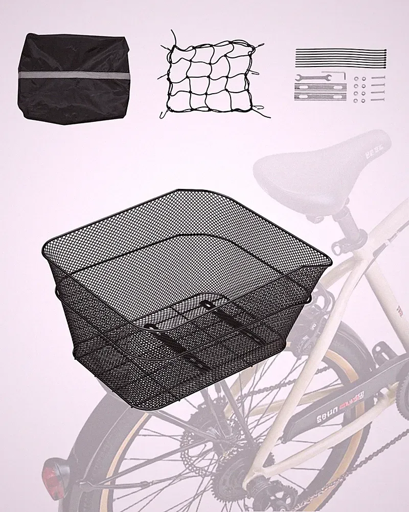 VEVOR Rear Bike Basket Wire Mesh Bicycle Basket with Cargo Net Waterproof Cover